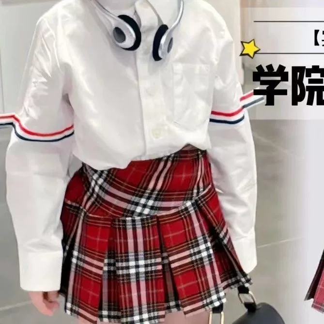Детская рубашка, с длинным рукавом, тренч для мужчин и женщин, комплект с плиссированной юбкой, осень, корейский стиль