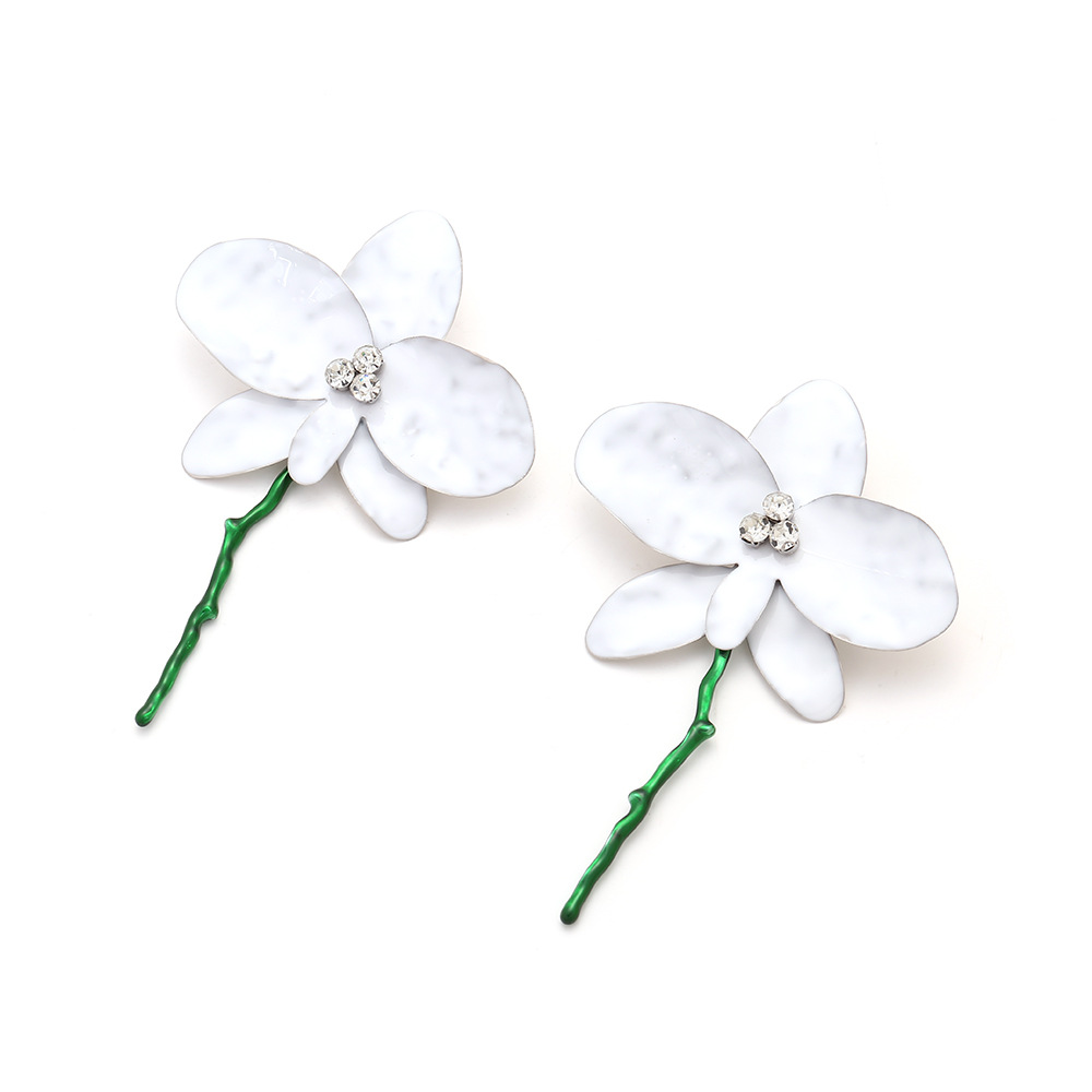 Women's Gender Enamel, Inlay Design 1 Pair Sweet Shiny Flower Enamel Inlay Iron Rhinestones Ear Studs