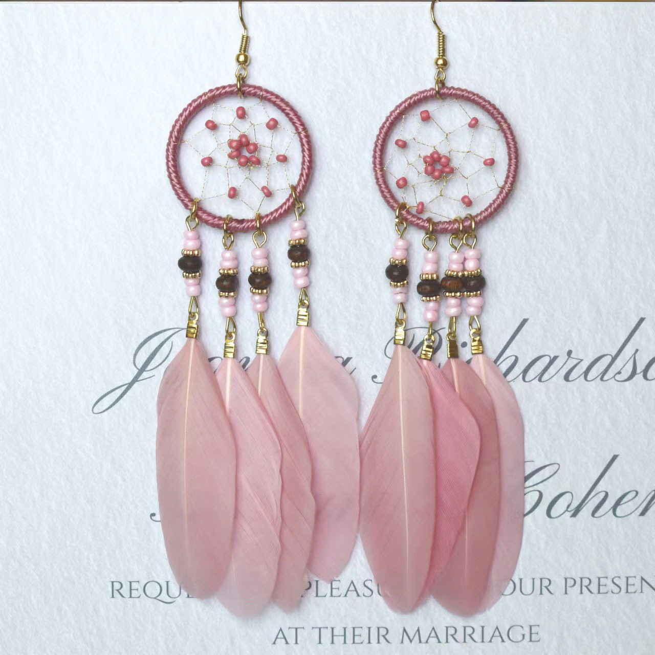 Ethnic Style Korean Dream Catcher Earrings for Women, Long Holiday Style, Personalized Pendant Feather Earrings, Mixed Batch Trendy Handmade Weaving