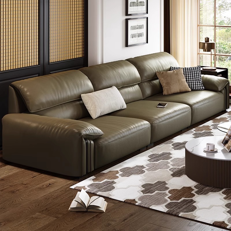 Sofá de cuero minimalista italiano, muebles de sala de estar de cuero de vaca modernos y simples, retro, nuevo estilo recto, envío en todo.