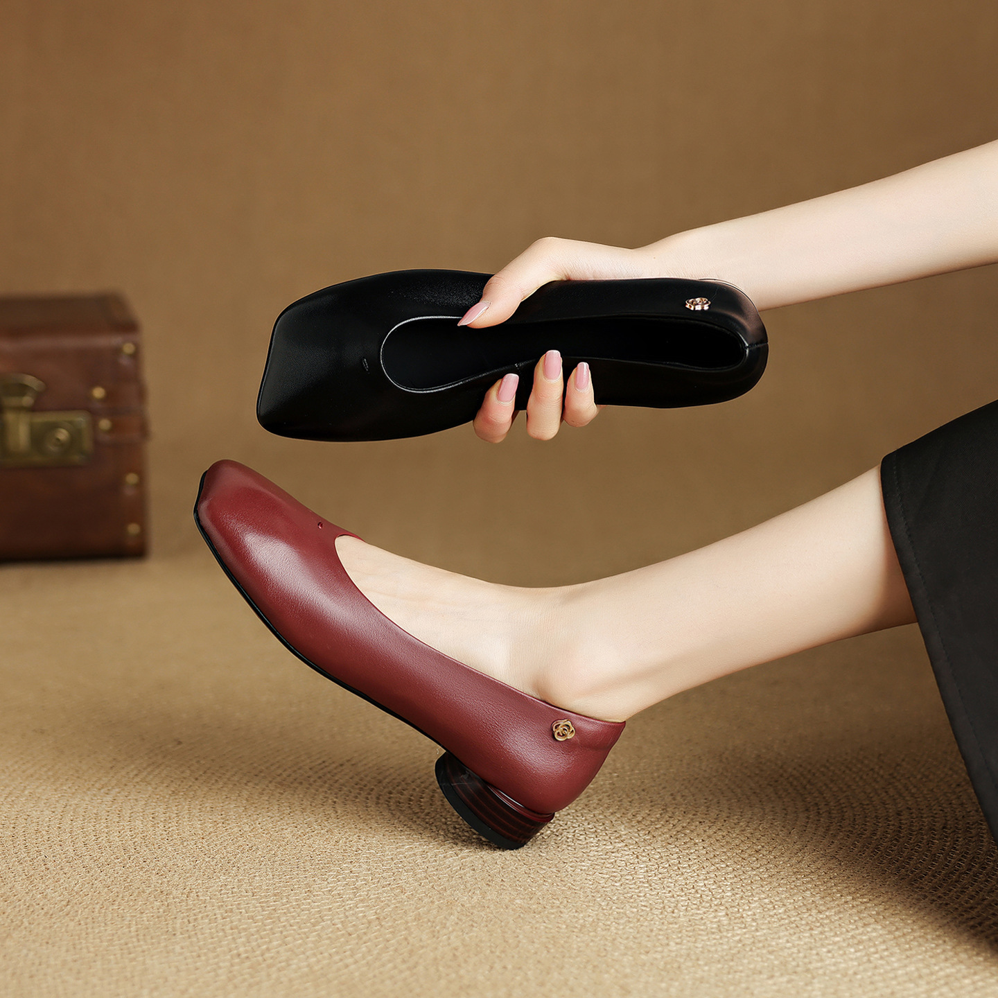 Retro Mary Jane shoes square toe low-cut flat