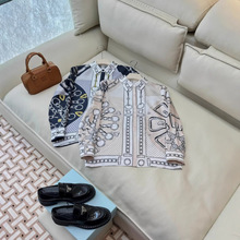 法式2025新款高级感气质复古定位印花斜纹真丝长袖百搭女衬衫上衣