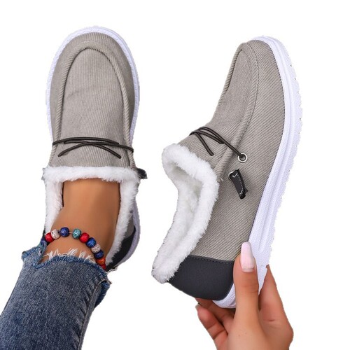 Large size cotton shoes for women in autumn and winter new European and American round head lace and velvet warm fur women's shoes wholesale