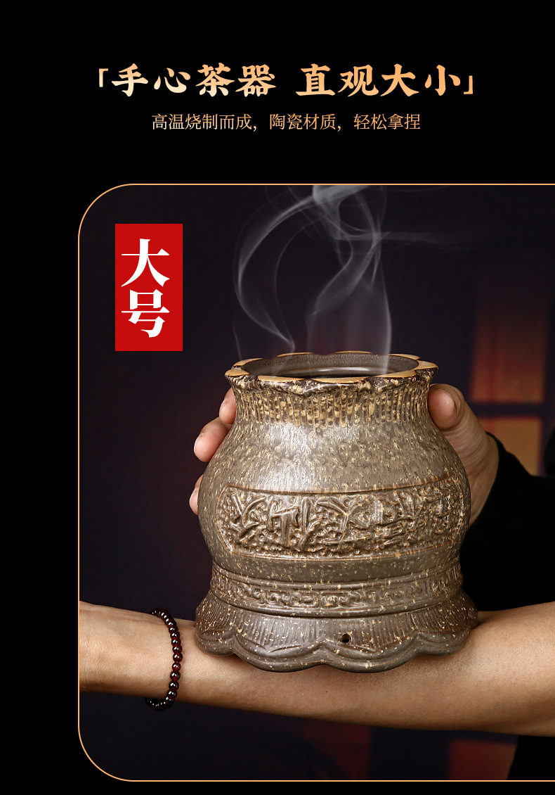Ceramic Bian Stone Lotus Fire Dragon Cup Moxibustion Gua Sha Jar for Home Wellness 11cm 400g in use