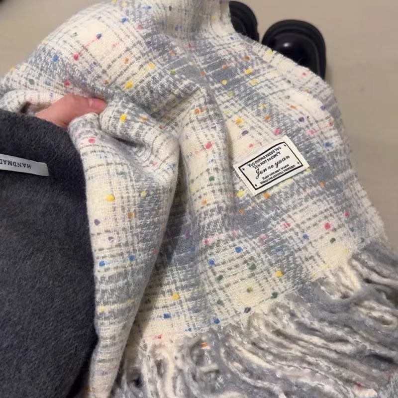 2025 new korean style starry plaid scarf female autumn and winter fashion all-matching warm scarf student couple wholesale