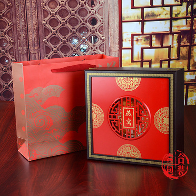 新款燕窩包裝盒镂空雕花燕窩盒高檔紅色木制盒節日喜慶禮盒空盒子