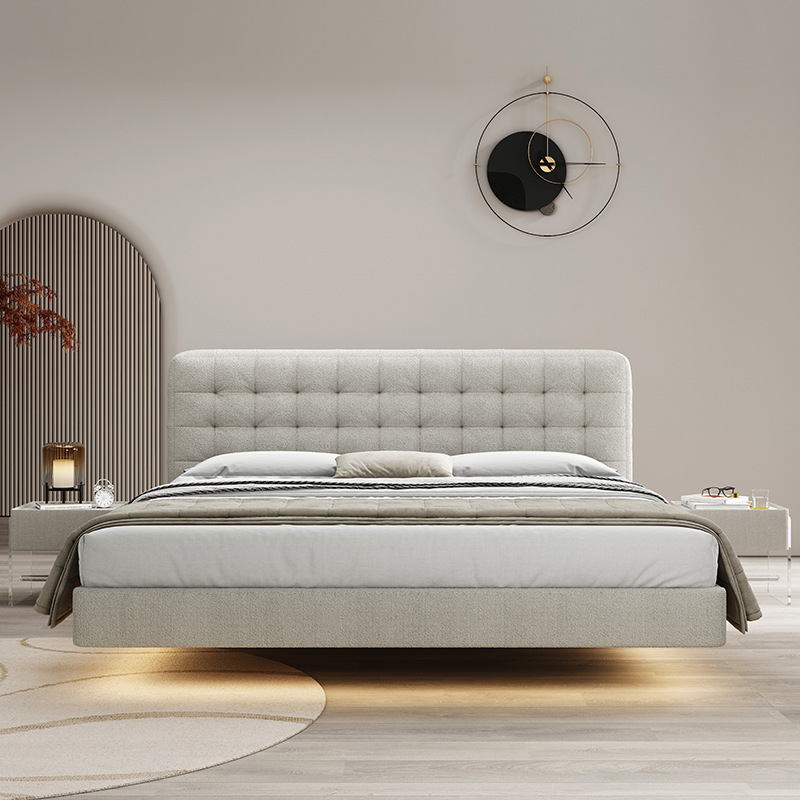 Italian Sherpa Suspended Leather Bed modern Simplicity ins Master Bedroom Light extravagance genuine leather Big bed