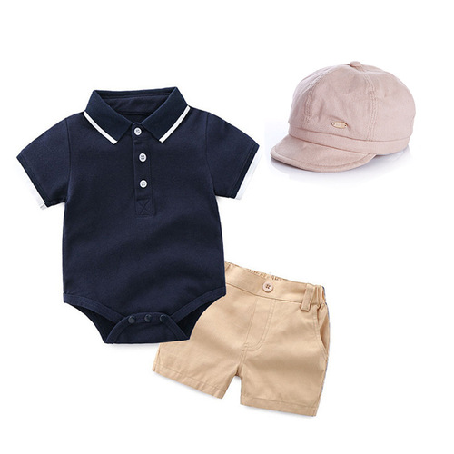 Cross-border New Baby Boy Gentleman POLO Shirt Romper Suit + Hat Boys and Children's Clothing Wholesale Dropshipping