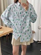 2024春季新款 卡通印花小鸟 宽松大版女士开衫  长袖衬衫