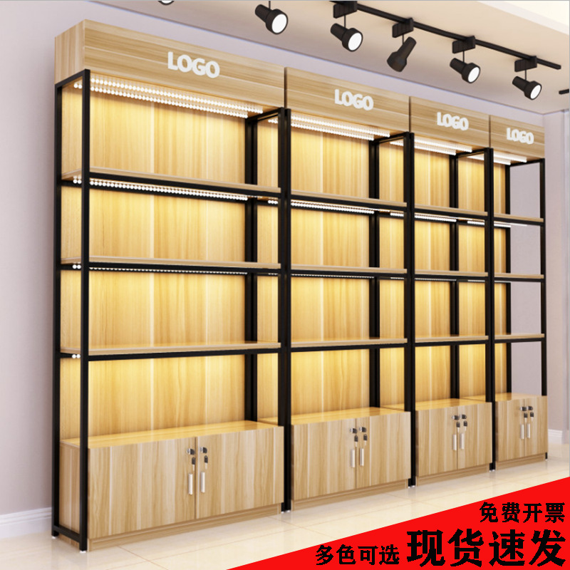 超市货架展示架便利店零食钢木货架母婴化妆品样品产品陈列展示柜