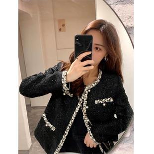 Short Black Small Fragrant Jacket for Women 2024 Spring & Fall New Niche Design This Year's Popular Good-Looking Top