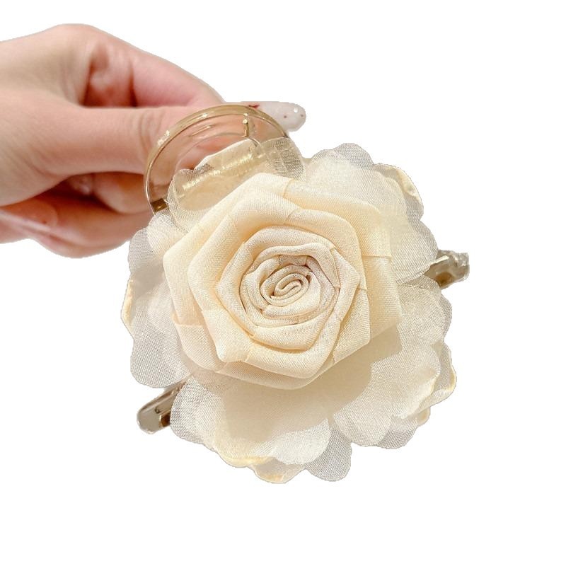 超仙唯美玫瑰花发饰仿真花夹海边度假风抓夹拍照绝美半扎发鲨鱼夹|undefined