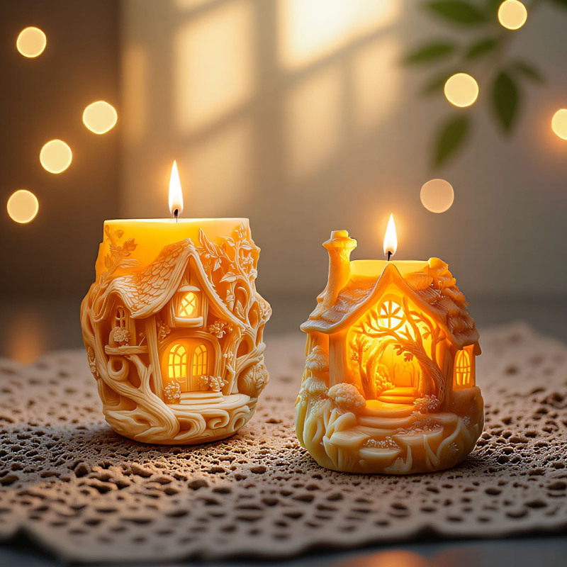 Sanxin Treehouse 香りキャンドルシリコンモールド DIY おとぎ話の森のキャンドル立体建物シリコン研削ツール|undefined