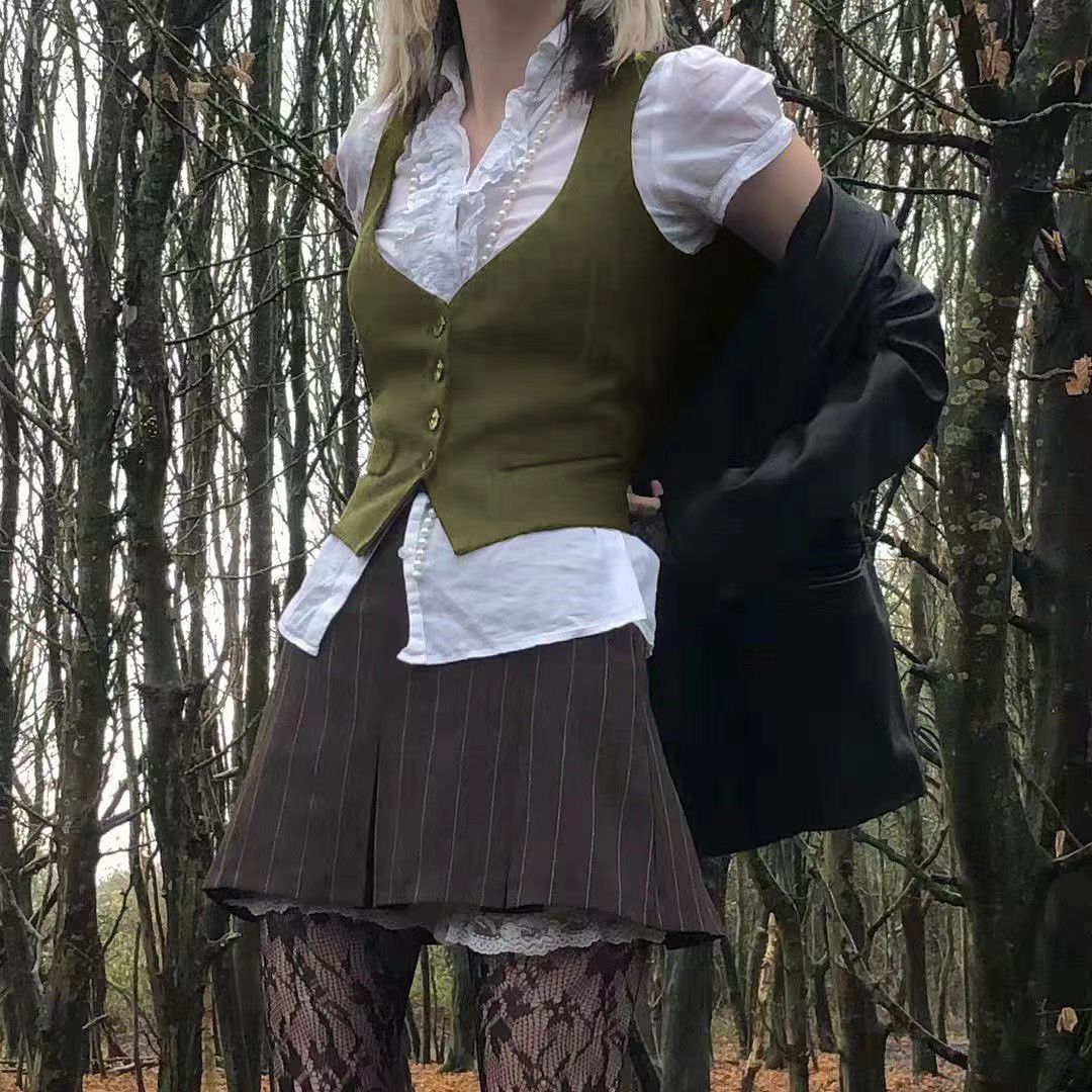 2022 nueva calle europea y americana chica caliente personalidad bolsillo costura cuello en V cintura apretada cardigan Chaleco de color sólido chaleco