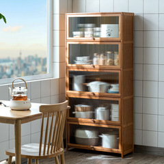 Kitchen storage rack floor-standing multi-layer storage rack with door bowl cabinet for pots and bowls storage cabinet microwave oven rack solid wood