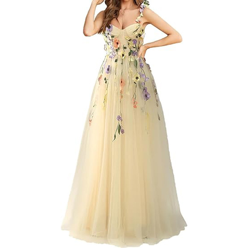 Amazon Aliexpress 2026 New Floral Evening Dress for Women, Elegant Long Fairy-Style Mesh Gown with a High-End Feel Amazon Aliexpress 2026 New Floral Evening Dress for Women, Elegant Long Fairy-Style Mesh Gown with a High-End Feel