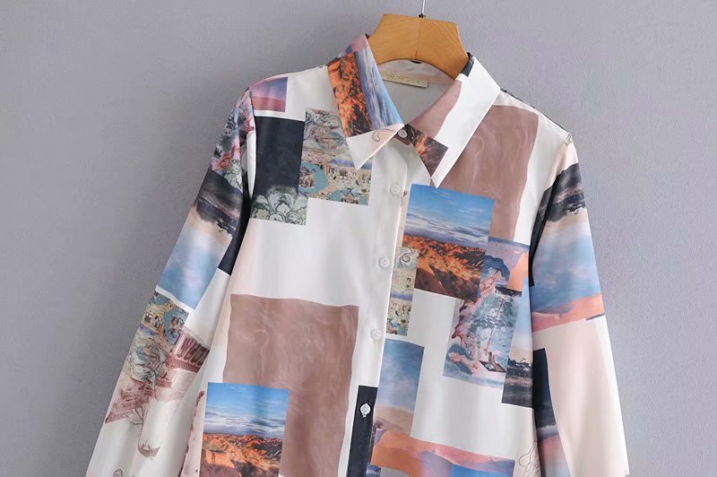 fashion irregular landscape printing long-sleeved shirt  NSAM36294