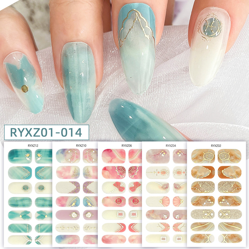 2025 New Retro Twelve Zodiac Nail Stickers Full Coverage Gold Foil Waterproof 3D Nail Stickers with Adhesive Backing