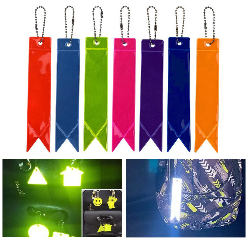 书包双面反光钥匙链装饰挂件 创意反光安全警示带汽车pvc反光飘带