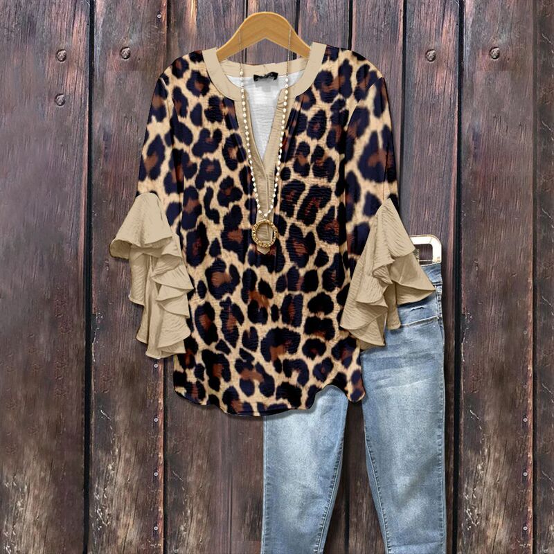 3D New Product Cross-Border Creative Floral Element Print Digital Print Casual Trendy V-Neck Ruffle Edge T-Shirt Women's Clothing 3D New Product Cross-Border Creative Floral Element Print Digital Print Casual Trendy V-Neck Ruffle Edge T-Shirt Women's Clothing