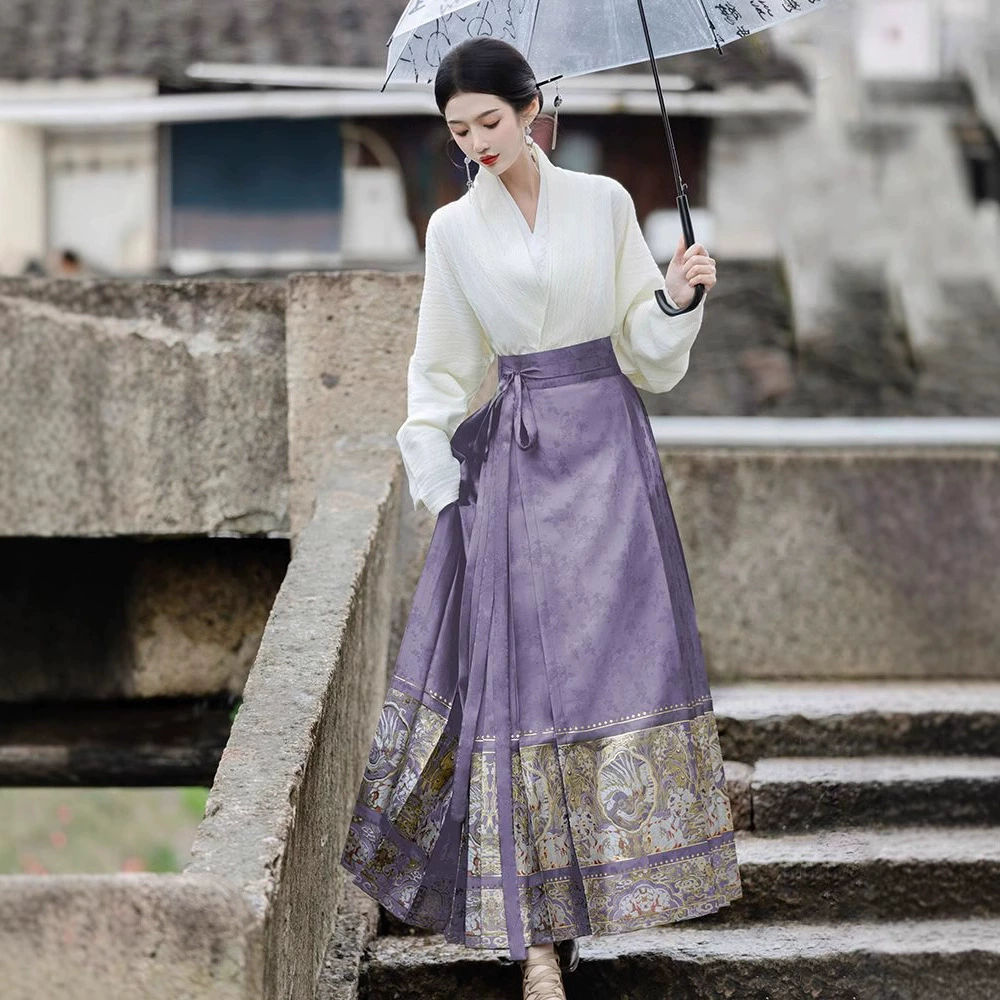 Новый китайский стиль, улучшенная фиолетовая юбка с конским лицом