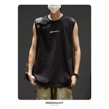 外贸男士美式跑步运动背心纯棉吸汗宽松打球无袖印花上衣短袖