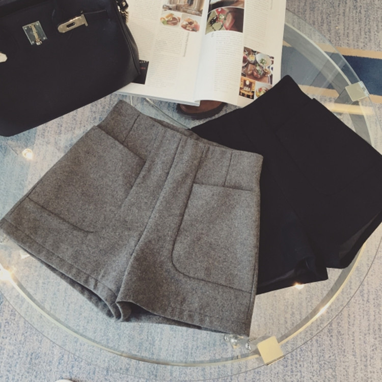 New Autumn and Winter Korean Style High Waist Slimming Woolen Shorts Casual Versatile A- Shaped Wide Boots Legs Slimming Base for Outer Wear