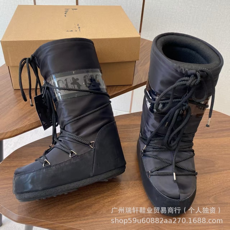 出口欧美俄罗斯2025新款红色丝绸加厚滑雪太空靴高筒潮流月球鞋|undefined