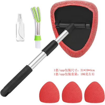 Car cleaning tools, Car Window Cleaning Tool, Telescopic - combo-set-three-3-4-red-cloth-covers-1-set-of-pentagonal-plastic-fittings-1-spray-bottle-1-air-conditioner-cleaning-brush-pe-bag-packaging