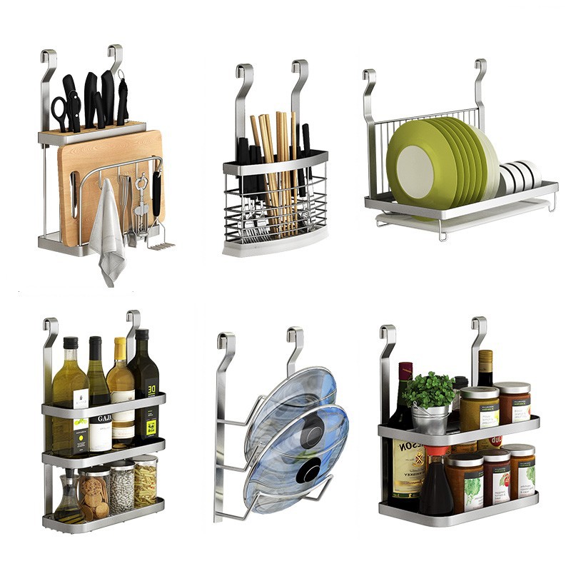 Estante de cocina de acero inoxidable montado en la pared libre de perforación para colgar en la pared estante de la barra estante del cuchillo Placa de tazón de aceite y sal salsa estante de almacenamiento