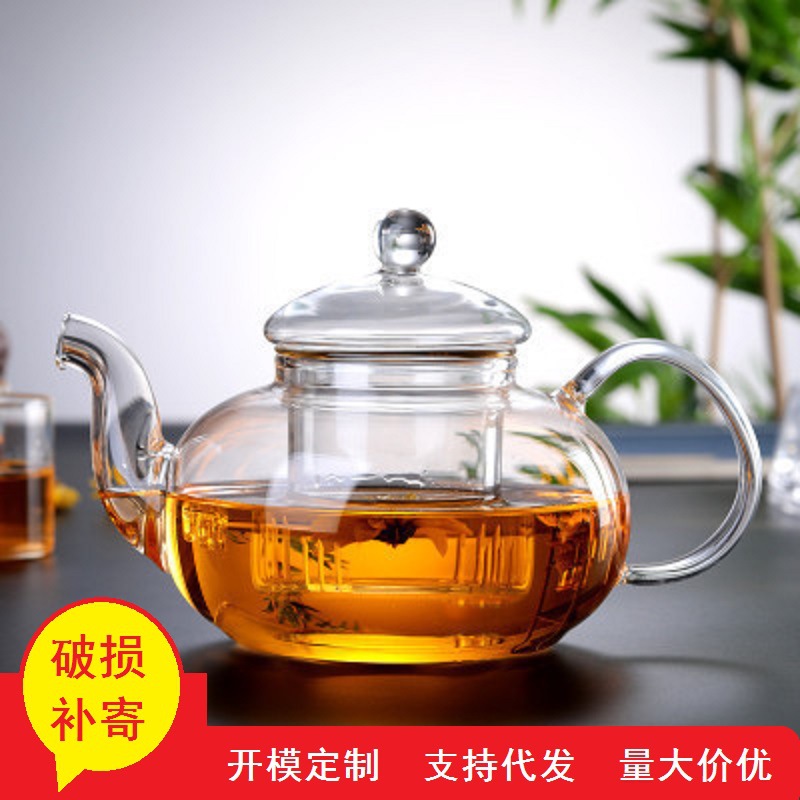 Fábrica al por mayor engrosada vidrio borosilicato flor tetera traje de alta temperatura resistente vidrio tetera filtro Kung Fu juego de té