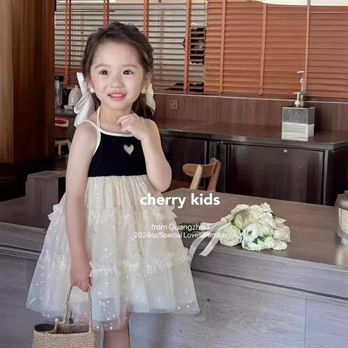 Girls' Dress 2024 Summer New Middle and Small Children Girls Korean Version Tank Top Little Princess Dress Bubble Princess Dress