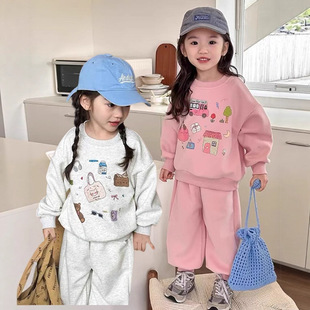 Children's Sweatshirt Suit Spring and Autumn 2025 New Girls Sportswear Cartoon Kidsren's Style Autumn Clothing Outdoor Two-Piece Set