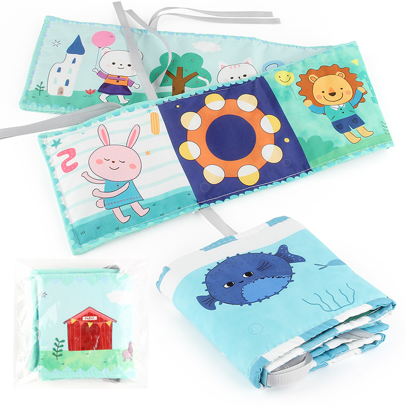 Bebé educación temprana juguetes educativos libro de tela de color de doble cara circunferencia de la cama de los niños colgante cognitivo animal digital bebé libro de tela