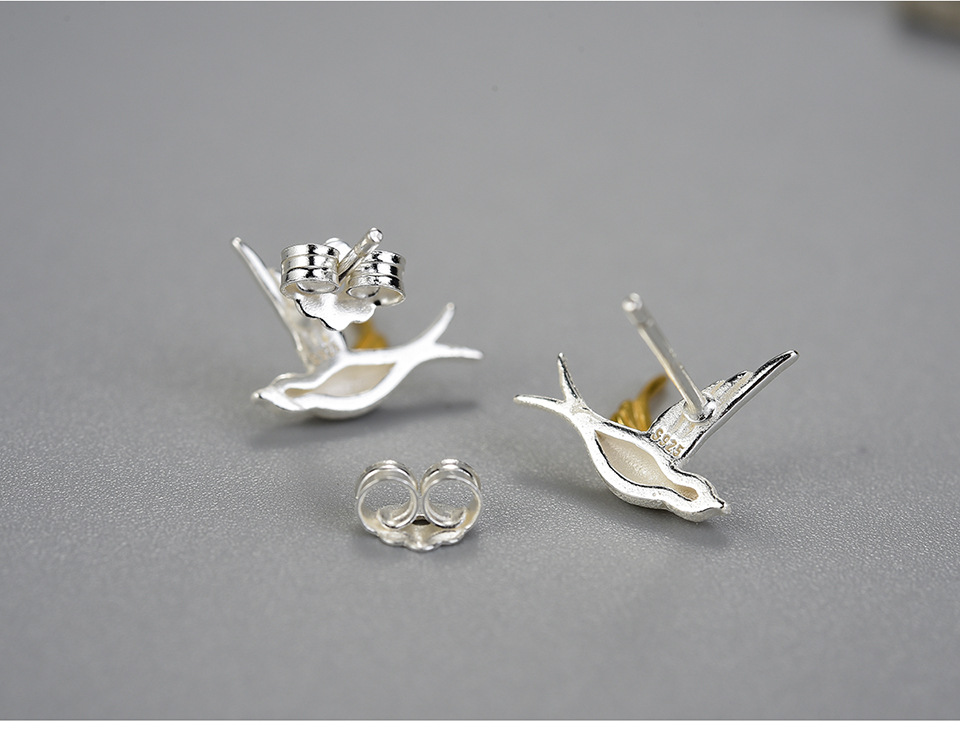 1 Pair Casual Simple Style Bird Plating Sterling Silver Ear Studs display picture 4