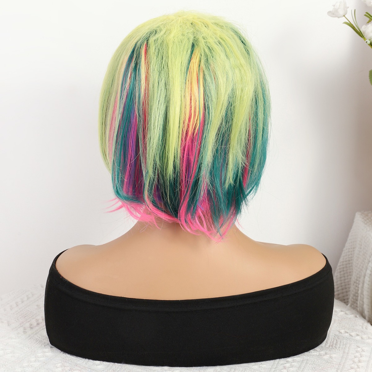 Transfronterizo nuevo verde gradiente largo recto 12 pulgadas sin encaje pelo recto europeo y brasileño peluca