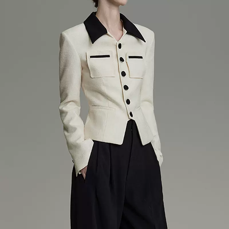 UNSPO现货 高级感撞色短外套女修身收腰气质设计感小众复古秋季