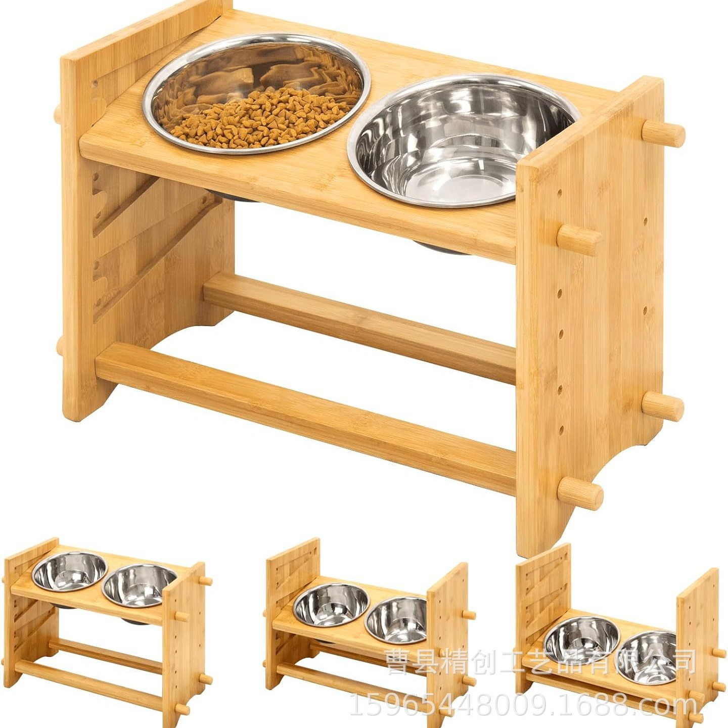 木制宠物碗架可调节高度式木制狗碗支架狗碗增高架狗狗食碗支架