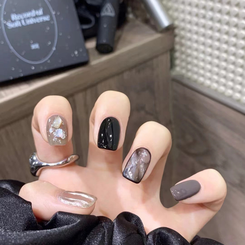 Dark Princess Wind Wearable Fake Nail Patch Removable Repetitive Nail Patch Finished Light Therapy Short Square Nail Patch Dark Princess Wind Wearable Fake Nail Patch Removable Repetitive Nail Patch Finished Light Therapy Short Square Nail Patch