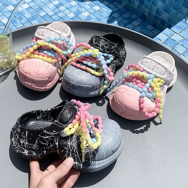 Детские модные сабо с милым бантом своими руками, лето 2025, новые милые закрытые сандалии на толстой подошве, увеличивающие рост.