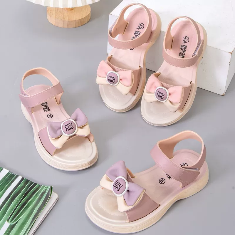Cute summer beach breathable sandals with bow, soft sole