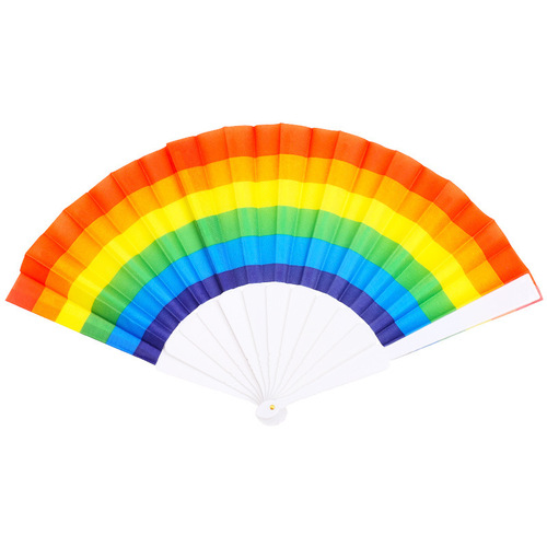 Children's six-color rainbow folding fan 7-inch craft square dance fan kindergarten fabric dance props small cooling fan