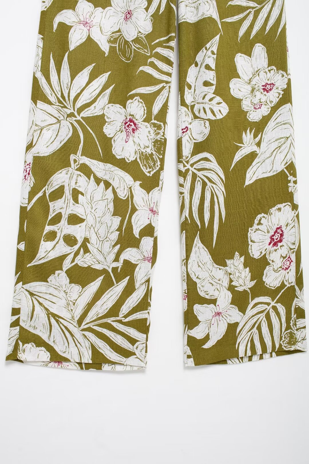 Women's linen blend flower print suit jacket pants dress set_voghion.com