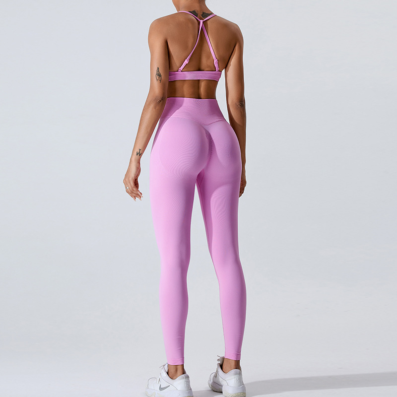 Traje de ropa de yoga sin costuras transfronterizas traje de Deportes de espalda cruzada para mujer Peach Hip lifting deportes al aire libre ropa de fitness