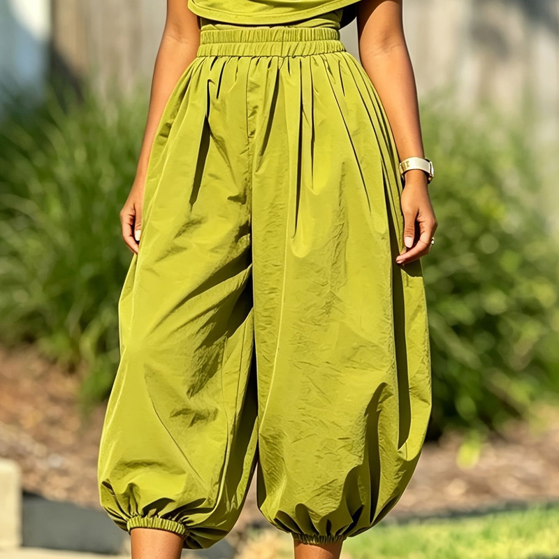 Women's Summer Loose Casual Solid Color Lightweight Breathable Jogger Lantern Pants Wide-Leg Pants Harem Pants with Lightweight Fabric Women's Summer Loose Casual Solid Color Lightweight Breathable Jogger Lantern Pants Wide-Leg Pants Harem Pants with Lightweight Fabric