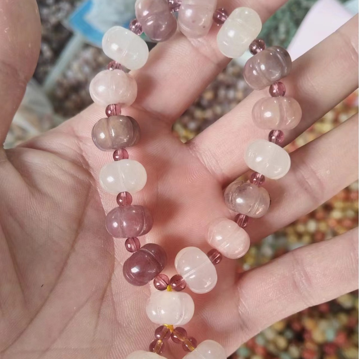 황금 비단 옥 호박 구슬 보라색 대형