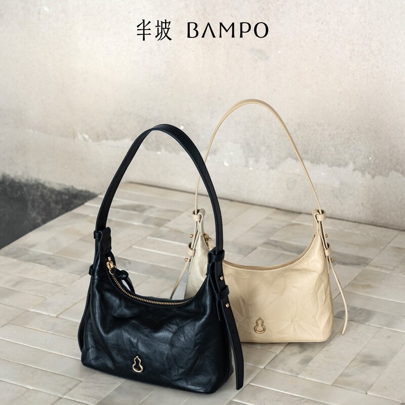 Bampo Jin Yuan Hobo Bag, First-Layer Cowhide Underarm Bag, New Style Textured Crossbody Bag, Versatile Shoulder Bag
