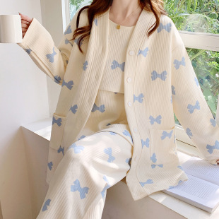 Monthly Clothing Autumn and Winter Postpartum Air Cotton Pregnant Women's Pajamas Spring and Autumn Thick Breastfeeding Pregnancy Home Three-piece Suit