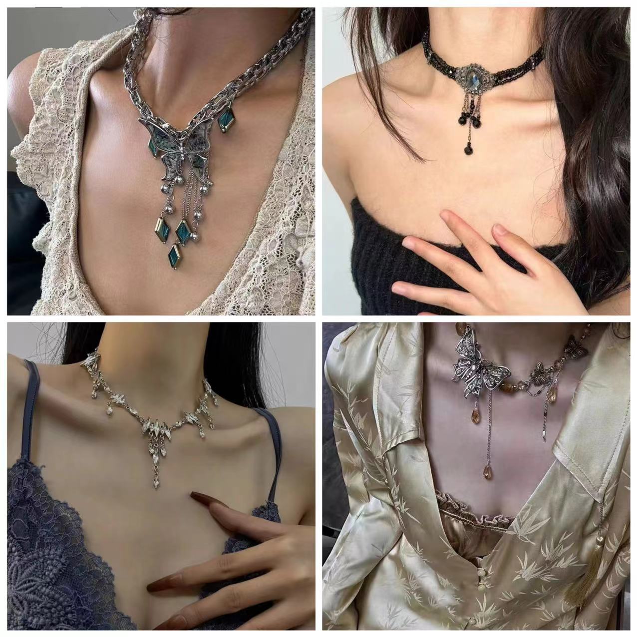 重工哥特朋克多层choker复古吊坠十字架颈链星星蝴蝶项链锁骨链女