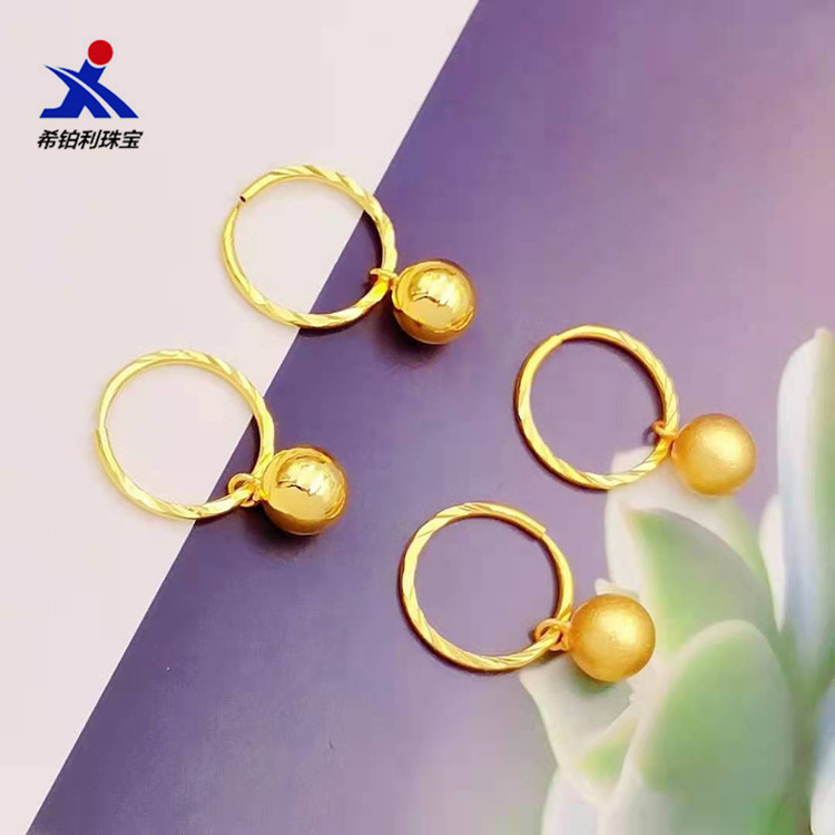 批发黄铜镀金哑光光面圆珠耳坠女仿黄金首饰品地摊夜市展销会货源